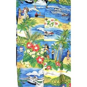 Vintage Reyn Spooner Men's Aloha Hula Girl Palm Tree Island Hawaiian Shirt Large